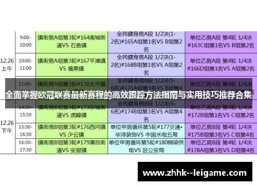 全面掌握欧冠联赛最新赛程的高效跟踪方法指南与实用技巧推荐合集